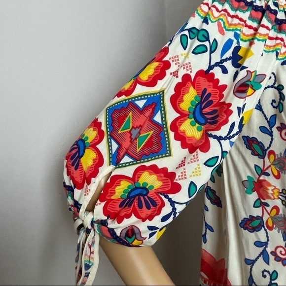Flying Tomato Blouse | NWT | Mexican Aztec Floral Style | White/Red/Blue | XS (R - Picture 3 of 11